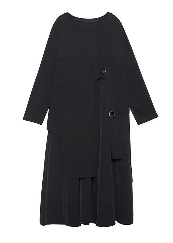 Vivid black cotton clothes Women Layered Traveling spring Dresses