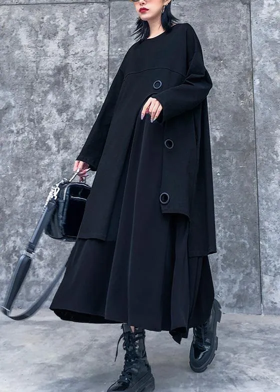 Vivid black cotton clothes Women Layered Traveling spring Dresses
