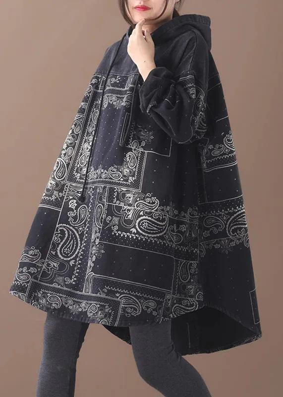 Vivid black thick Cotton quilting clothes hooded short patchwork Dresses