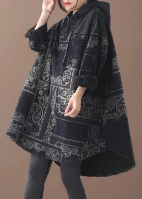 Vivid black thick Cotton quilting clothes hooded short patchwork Dresses