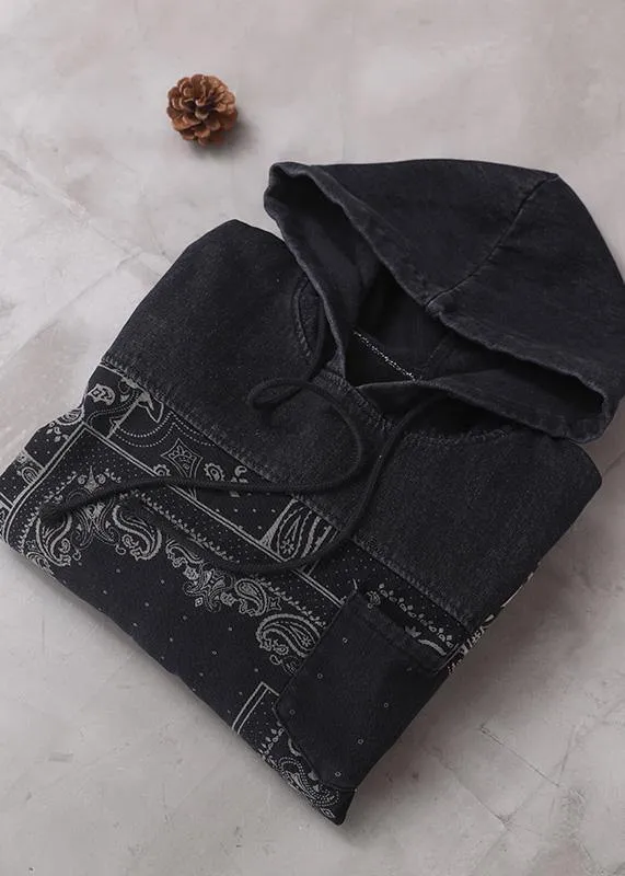 Vivid black thick Cotton quilting clothes hooded short patchwork Dresses