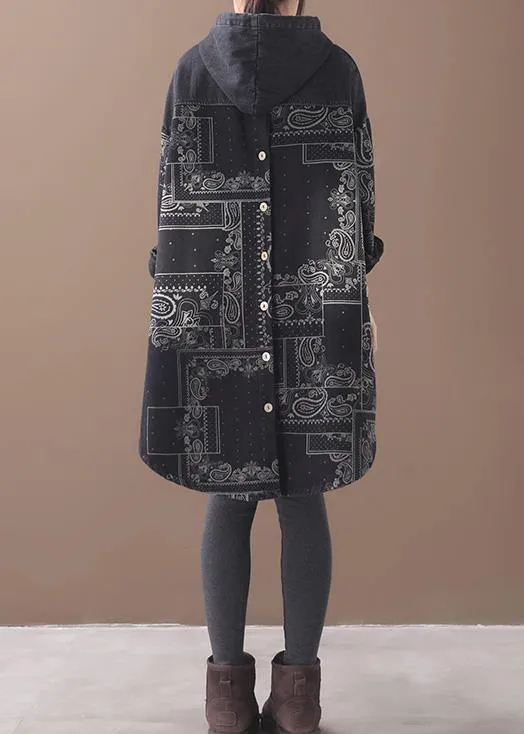 Vivid black thick Cotton quilting clothes hooded short patchwork Dresses