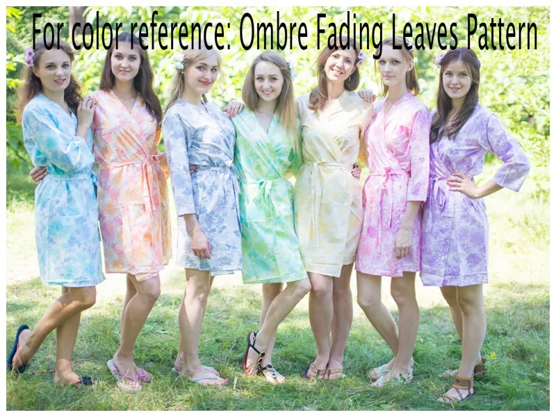 White Lilac Breezy Bohemian Style Caftan in Ombre Fading Leaves Pattern