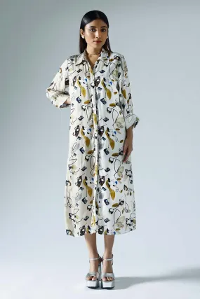 White Printed Vivid Shirt Dress