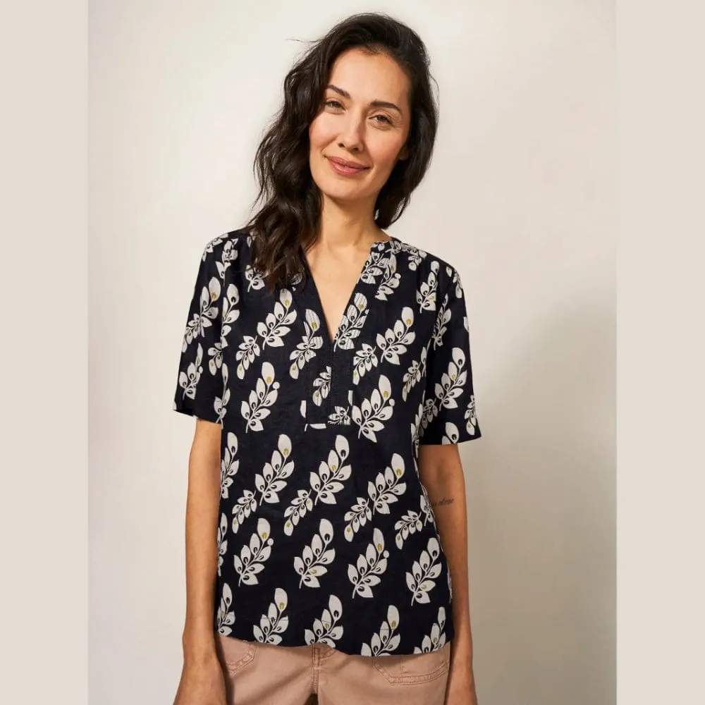 White Stuff June Linen Top In Black