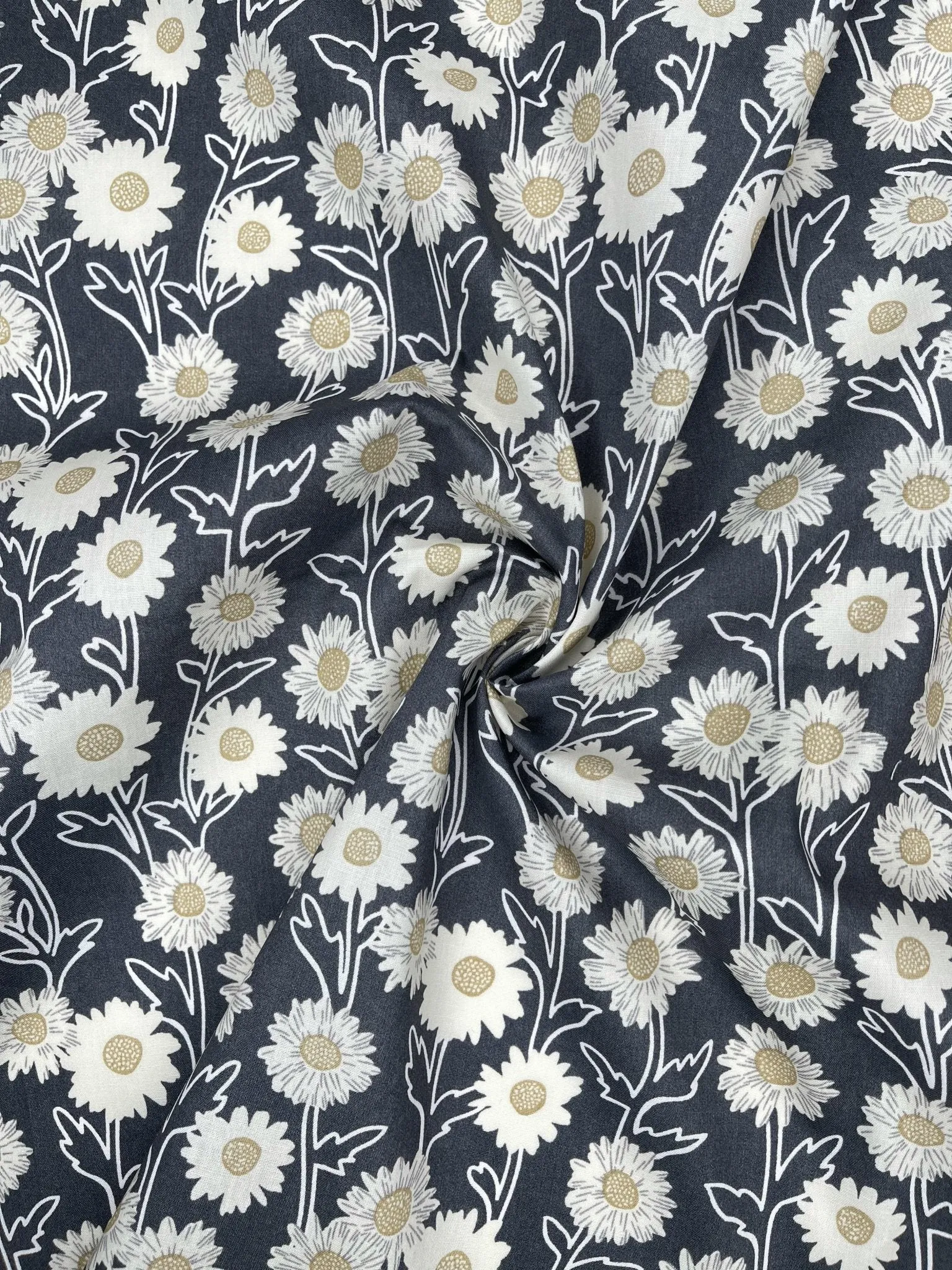 White Sunny Floral - Washed 100% Cotton Poplin  Reactive Print - 8037