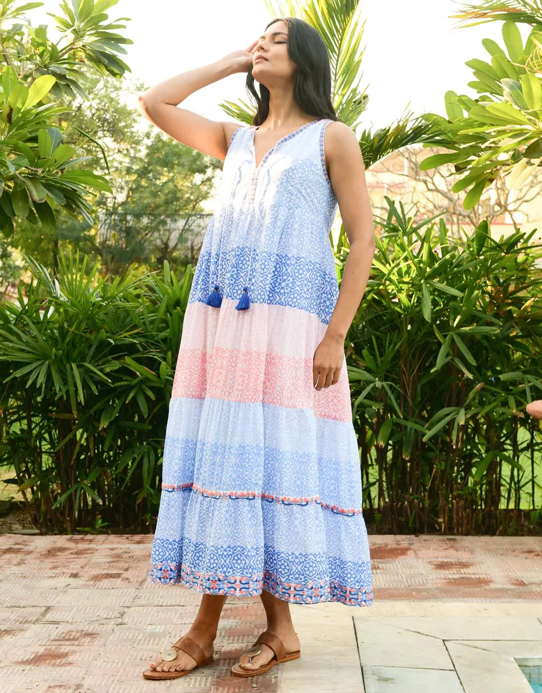 Zante Maxi Sundress - Peach Vivid Blue