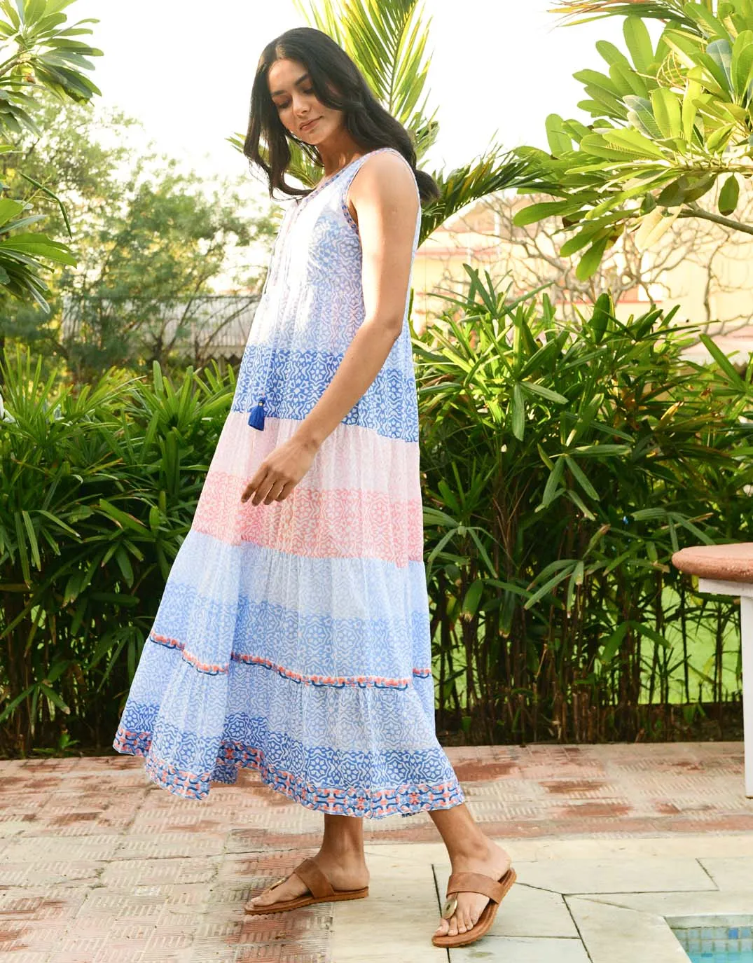 Zante Maxi Sundress - Peach Vivid Blue