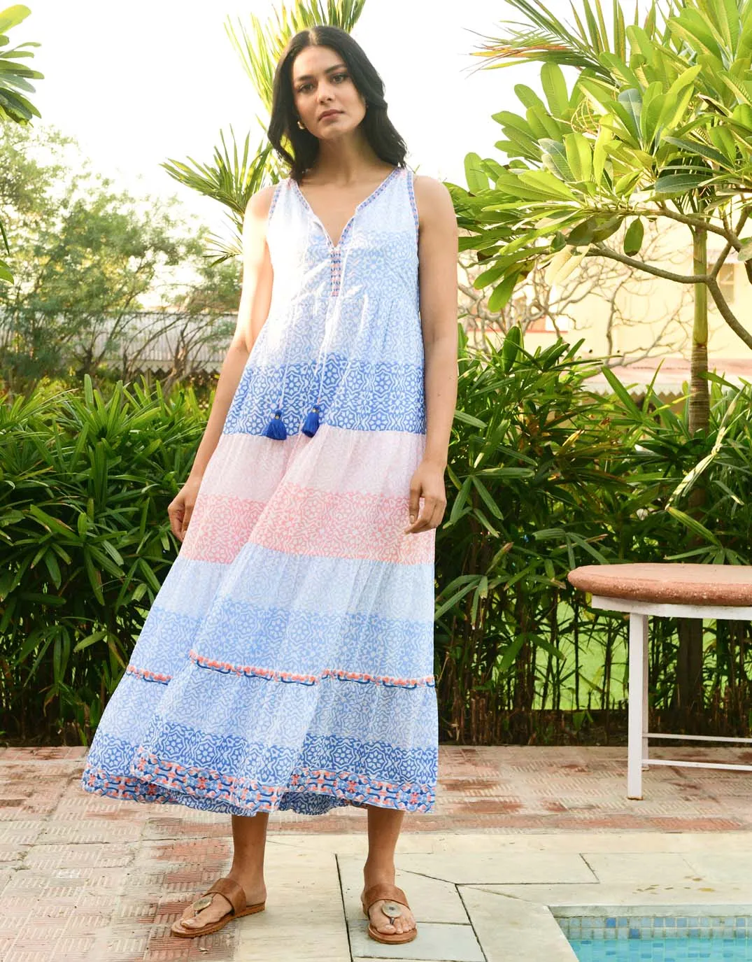Zante Maxi Sundress - Peach Vivid Blue